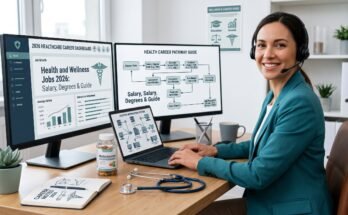 Health and wellness coach working at a bright home office desk