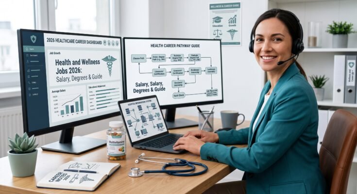 Health and wellness coach working at a bright home office desk