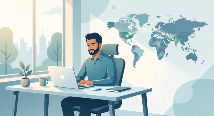 Pakistani professional working remotely on a laptop for a US-based client