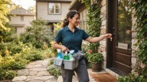 Airbnb cleaner starting a turnover cleaning job.