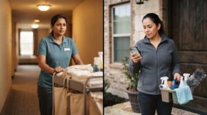 Cleaning company employee versus independent Airbnb cleaner.