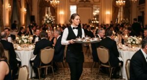 Banquet server working an event shift