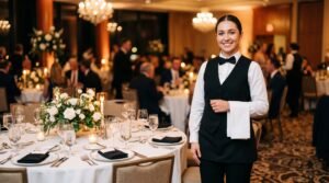Banquet captain coordinating serving staff at an event