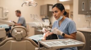 Dental assistant gaining experience toward a hygienist career path.
