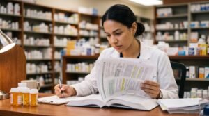 Pharmacy technician studying for CPhT certification.
