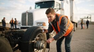 Truck driving student completing a CDL skills test